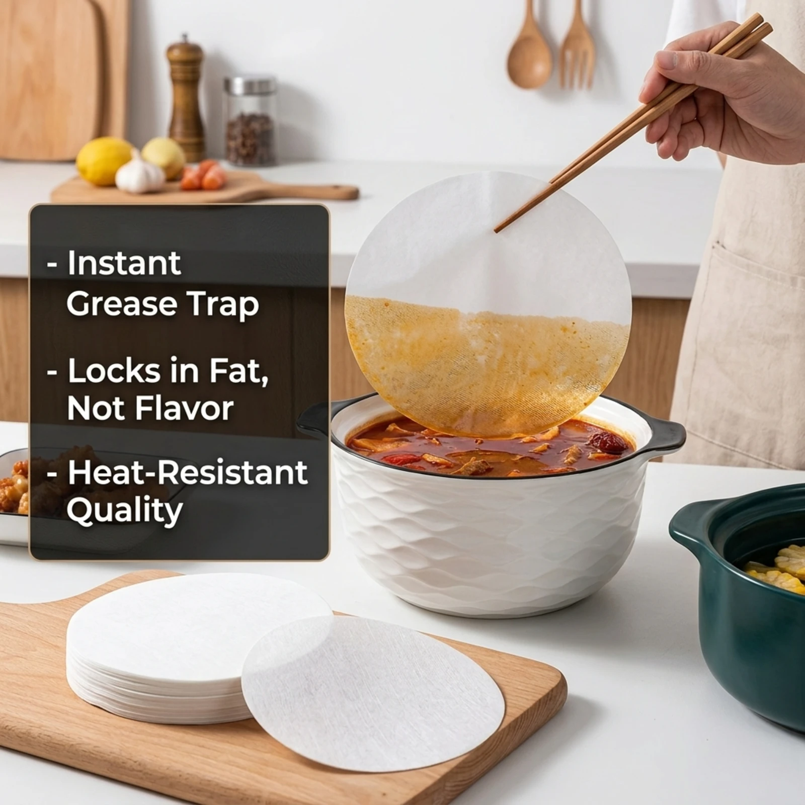 Oil Absorbing Paper For Kitchen Food Grade Oil Scum Filter Paper For Absorb Round Soup Fried Cooking Fried Food Tool