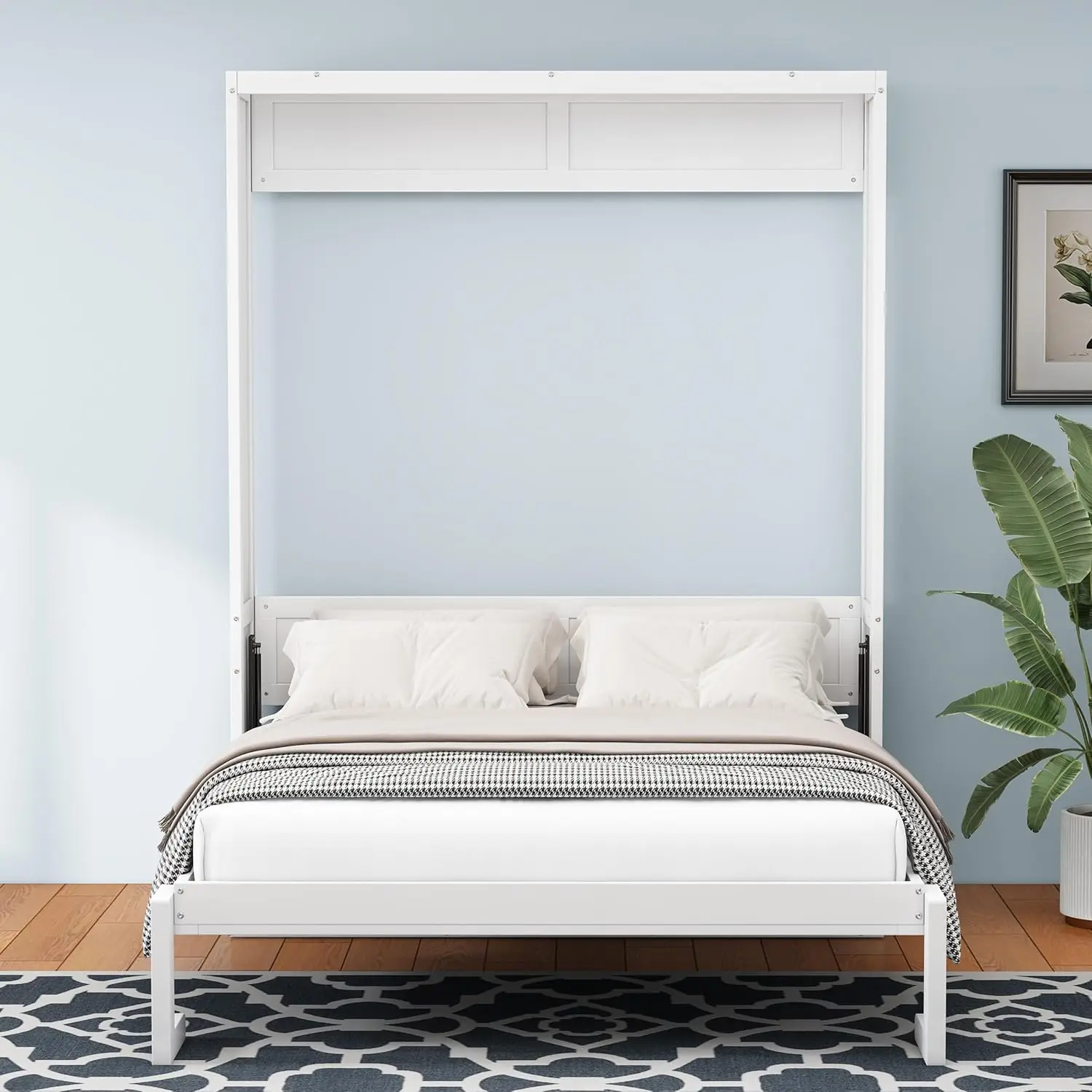 

Full Size Murphy Bed with Desk Foldable Storage Guest Room Space Saving Cabinet Frame White, Customized