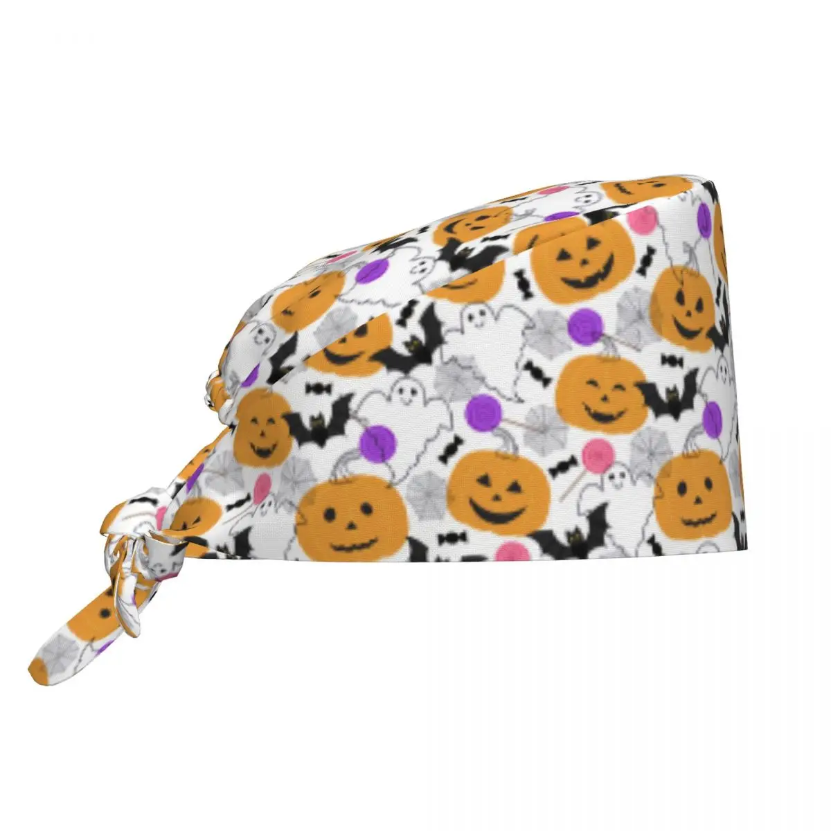 

Custom Adjustable Pumpkins Ghosts Cats Halloween Working Hat Women Men Surgical Hat Scrub Nursing Doctor Surgeon Cap for Dentist