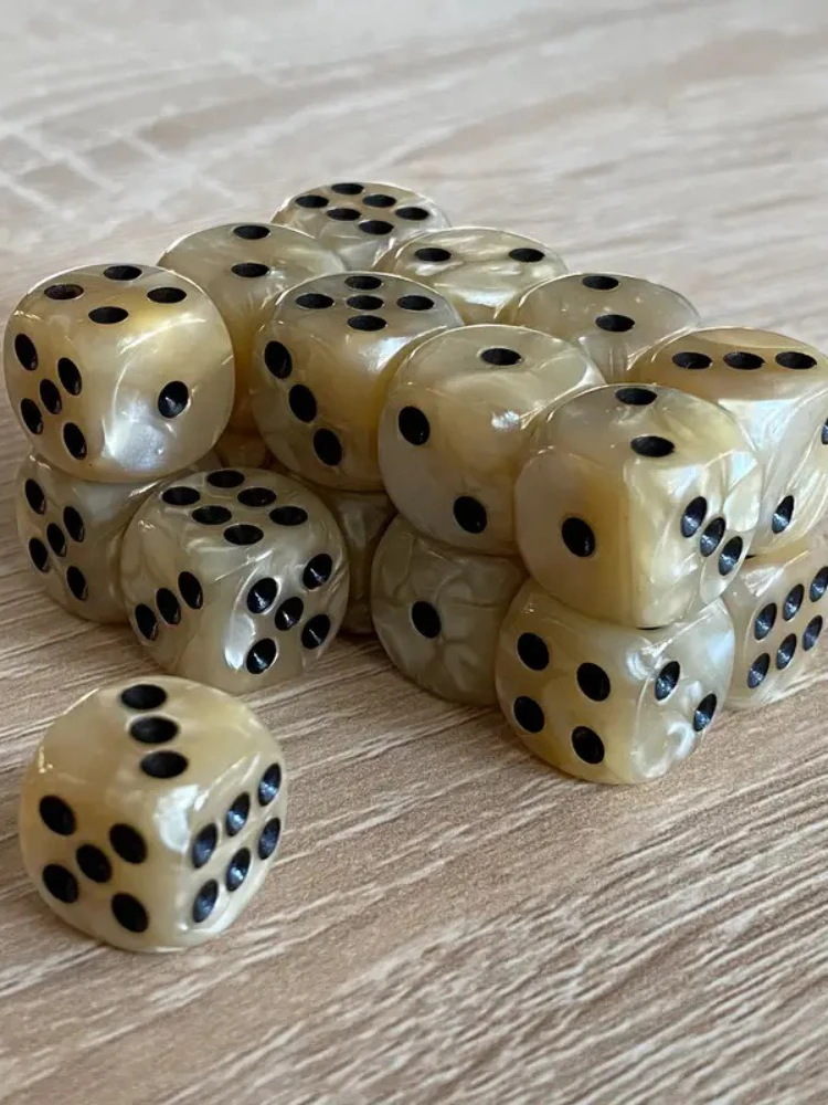 Source transfrontalière de dés de 12mm, coins arrondis, motif de perles, accessoires de jeu de société couleur coquille, 10 pièces/ensemble