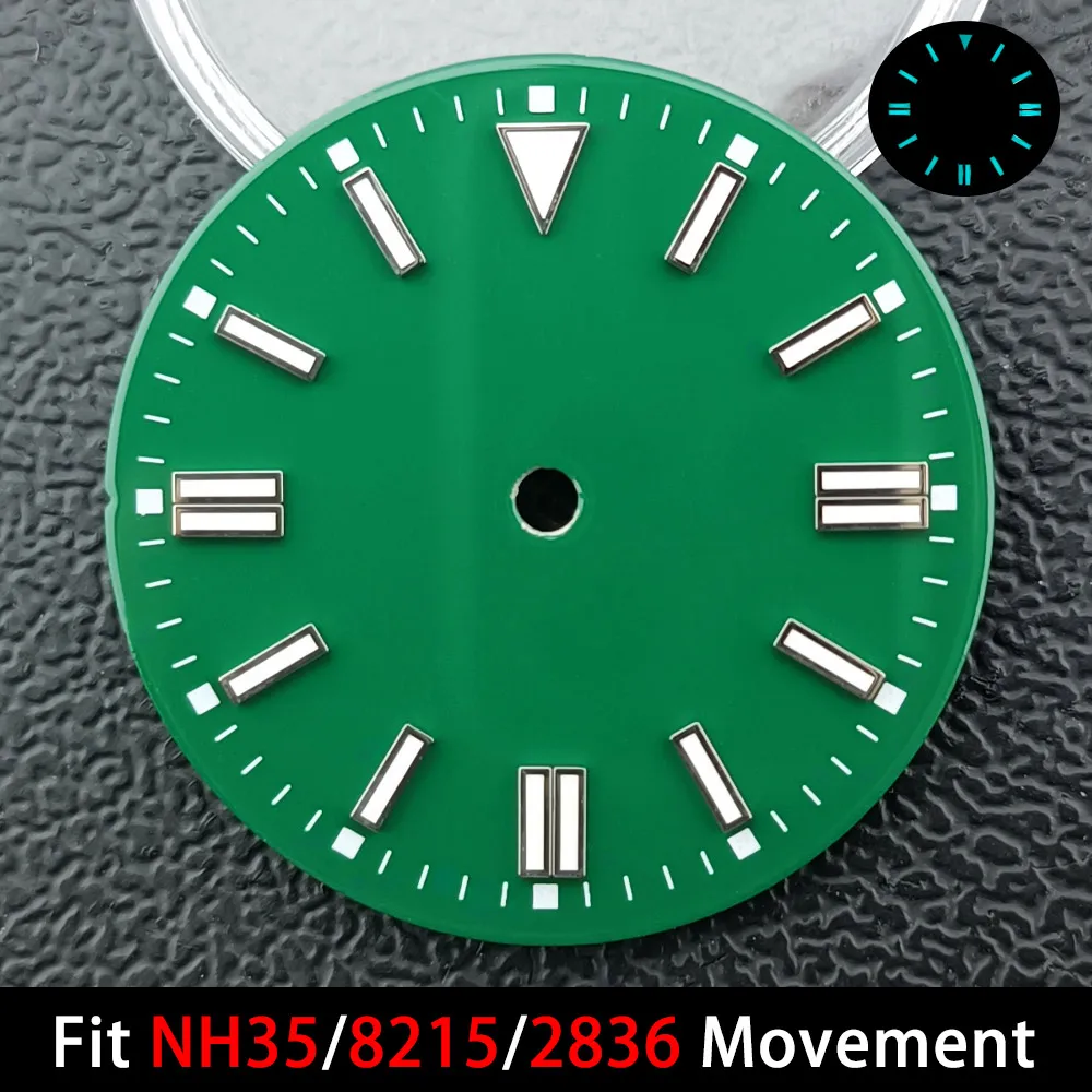 قرص تقويم بقطر 28.5 ملم، تقويم متعدد الألوان، قرص مجاني، أزرق وأخضر BGW9، عقارب مضيئة تناسب حركات NH35/8215/2836