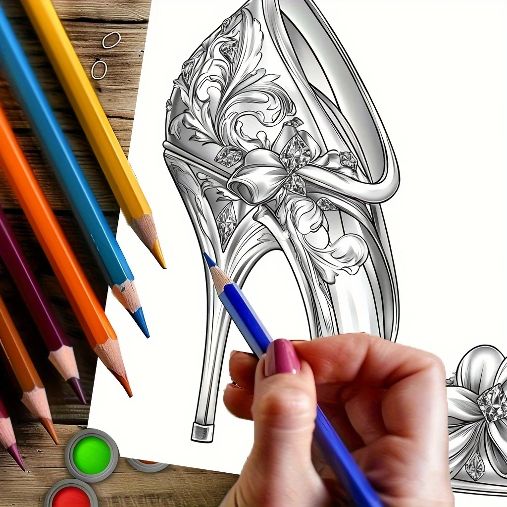 28-pagina's dromerige kleurboek met hoge hakken voor stressreductie voor volwassenen |   Kleurboek voor ontspanning en stemmingsreductie Valentijnsdag