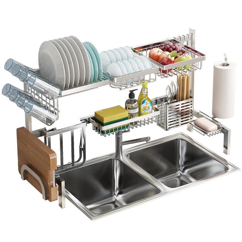 

Hot Style 2Tier 304 Stainless Steel 33.46 Inch Kitchen Dish Drying Drainer Rack Over Sink