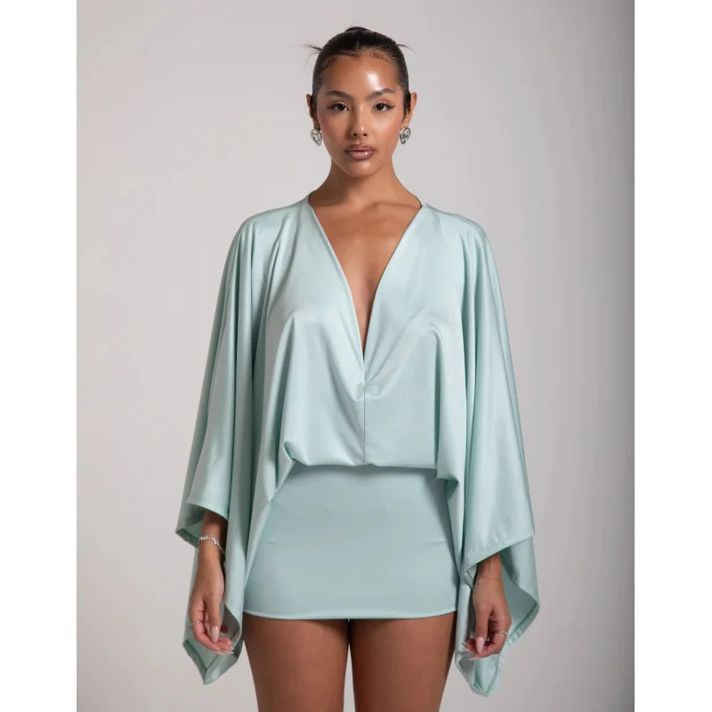 Sexy profundo decote em v oco magro hip vestidos mulher primavera sólido elegante comute senhora vestido outono manga longa cetim mini vestido mujer