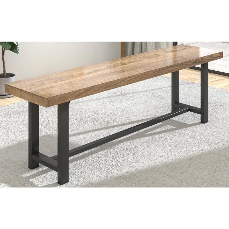 60inch Solid Wood Dining Bench for 2 3 4 Person,Brown Kitchen Table Bench w/Strong Metal Legs,5Ft Long Wooden Benches