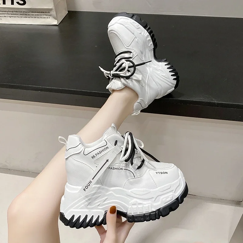 2024 New Spring Women Chunky Sneakers Breathable Mesh Casual Shoes 10CM Wedge Heels Platform Shoes Femme Sports Autumn Dad Shoes