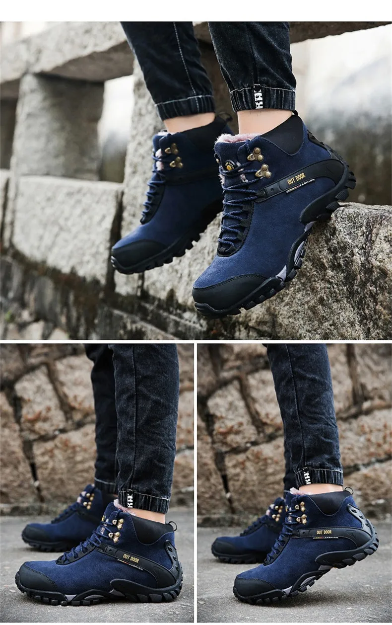 2023 Winter Warm Fur Snow Boots Male Shoes For Men Adult Fashion Cow Suede Walking Work Ankle Footwear Sneakers