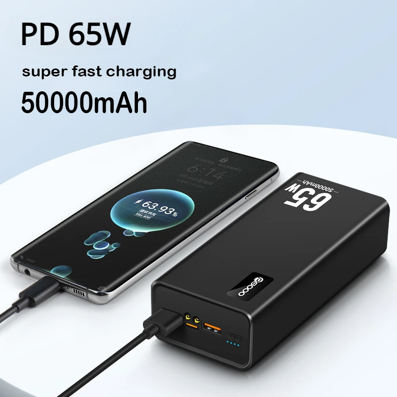 

65W Power Bank 50000mAh Portable Fast Charger FCP SCP Powerbank External Battery for iPhone 15 Xiaomi Samsung Laptop Notebook