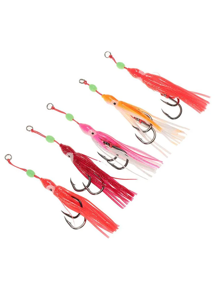 5PCS soft plastic squid octopus With hooks Fishing Lures Saltwater hoochie squid skirt micro Tuna Artificial Bait Fishing Tackle