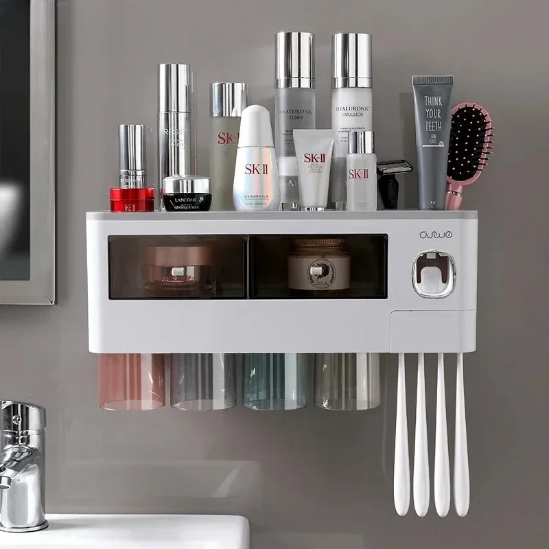 ELOSSA-Bathroom Shelf, Toothpaste Squeezer, Dispenser, Storage Shelf, Squeezer, Household Accessories Set