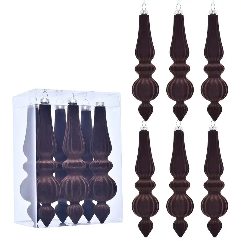 6 pçs reunido veludo cabaça de natal pingente plástico inquebrável cone de natal bola conjunto reutilizável árvore de natal pendurado ornamentos