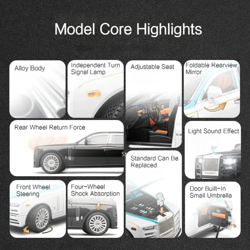 1:24 Rolls Royce Cullinan Phantom Modello di Auto Giocattolo In Lega Corpo Luce Suono Assorbimento Degli Urti Modelli di Auto Sportive Collezione Ragazzi Regali