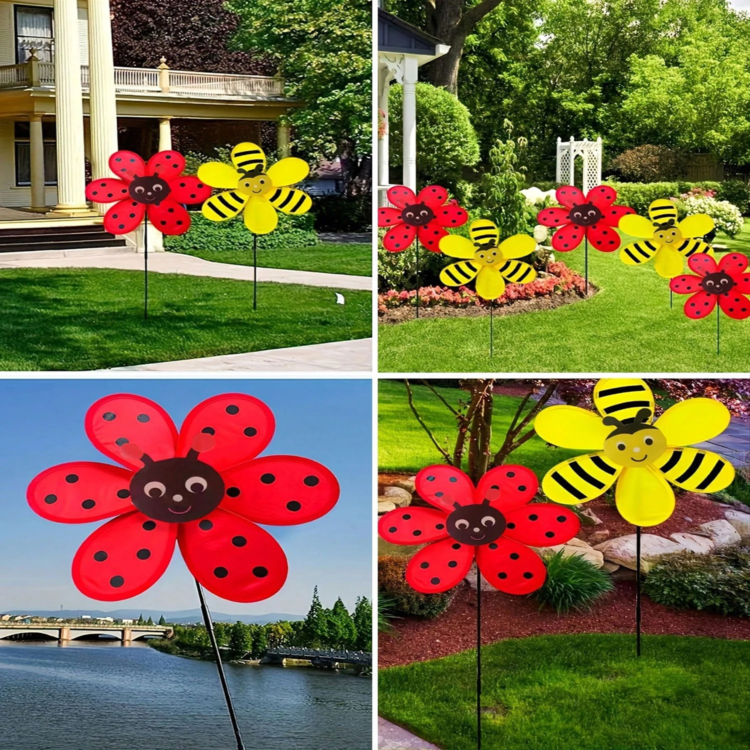 1pc/2pcs-Garden Pinwheels Whirligigs Ladybug Bee Windmill Wind Spinner Pinwheel for The Yard Garden Lawn Patio Outdoor Decor