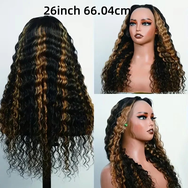 P1B27 Highlight Deep Wave 13X6 HD Lace Wig Human Hair Pre-Plucked Hairline with 180 Density Deep Curly Wig for Women Comes with Small Knots And Baby Hair view 3
