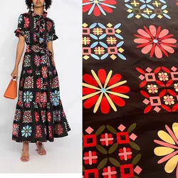 Europe And America Fashion Geometric Flower Printed Poplin Cotton Fabric For Women Dress Blouse Handmade DIY Cloth Sewing