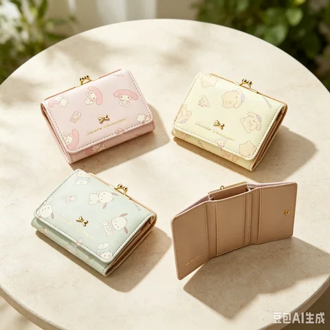 Pompom Purin Cosplay Bag Cinnamoroll PU Wallet Keychains Hello Kitty Girl Coin Purse My Melody Woman Clutch Pouch Hankyodon