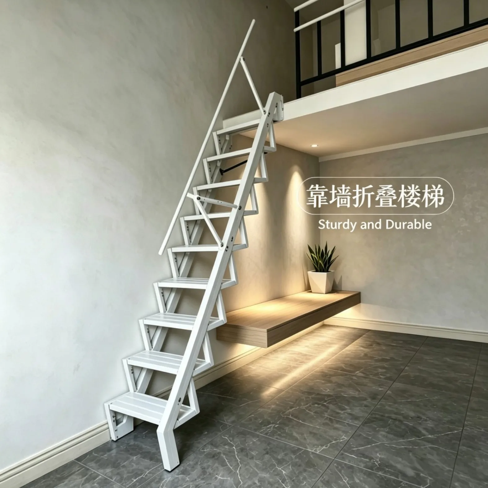 Customized aluminum alloy folding staircase against the wall, wall-attached rollover ladder, household compartment