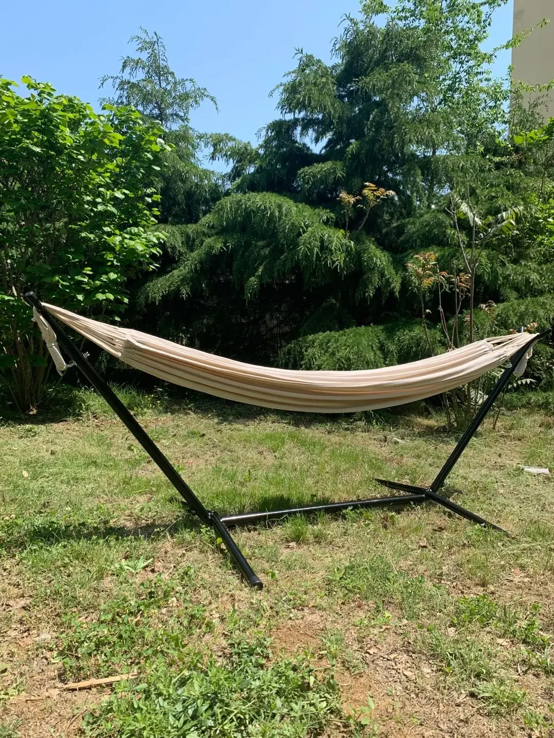 

l # Outdoor Single Double Cotton Hammock with Stand Folding Hammock With Frame Stand