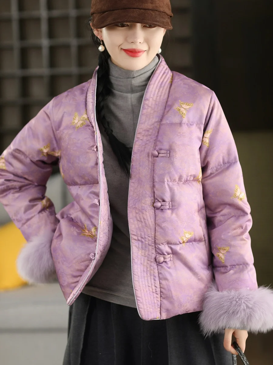 

New Chinese Sle Fur Cuffed down Jaet 90 White Goose down Warmth Guaranteed Long Sve Stand Collar Thiened for Winter