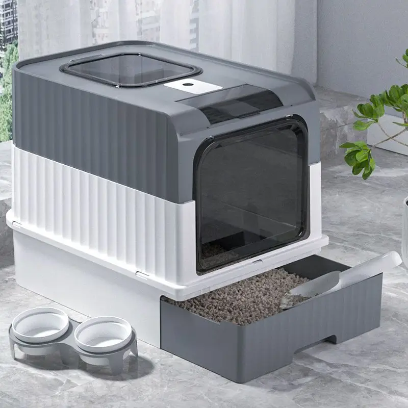 

&c Large Fully Enclosed Rechargeable Self-Cleaning Cat Litter Box 20L Plastic Inner Space Cat Products Toilet