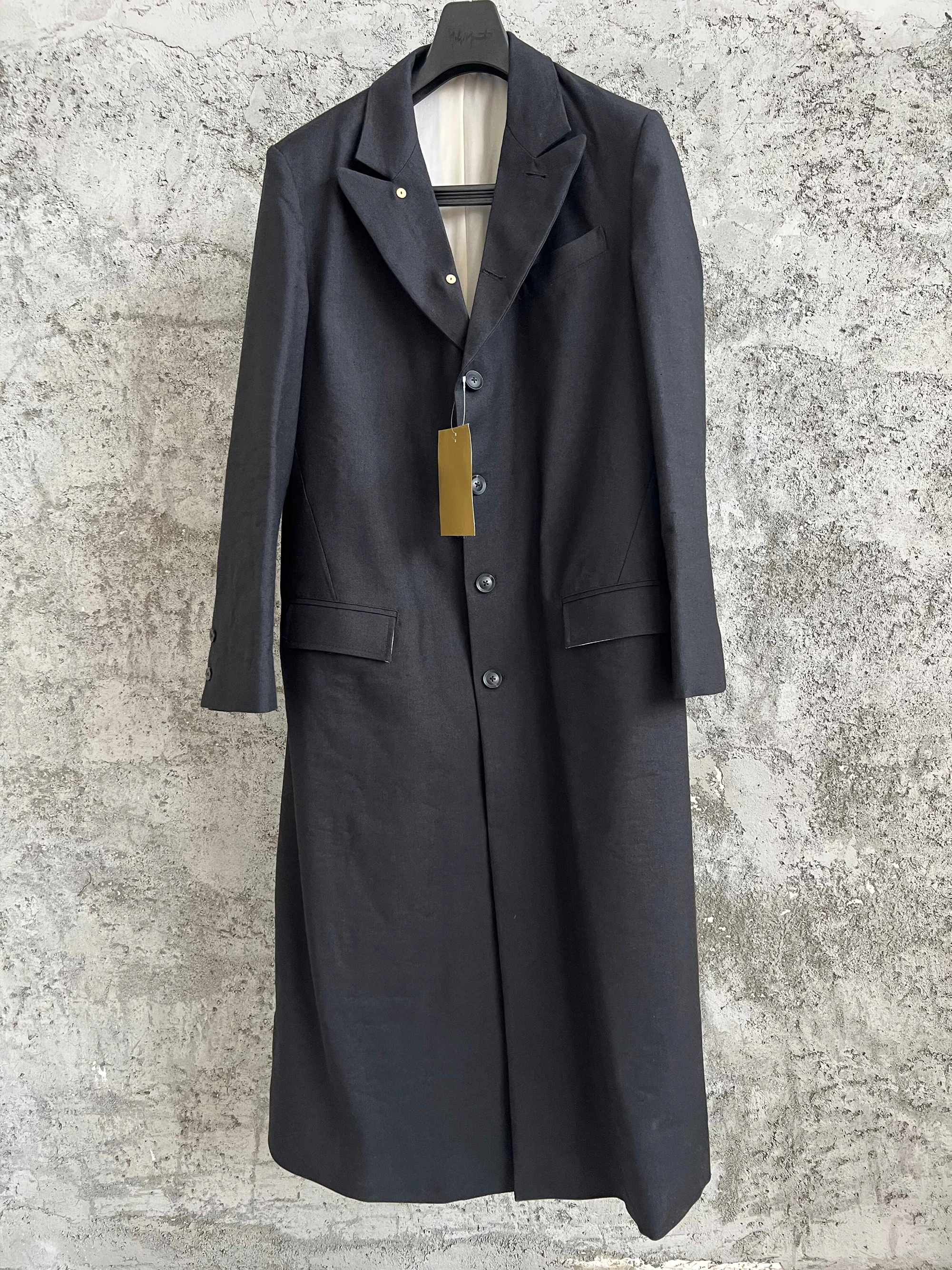 

TOP-YAMAMOTO pure handcrafted wool and linen coat, dark vintage British overcoat