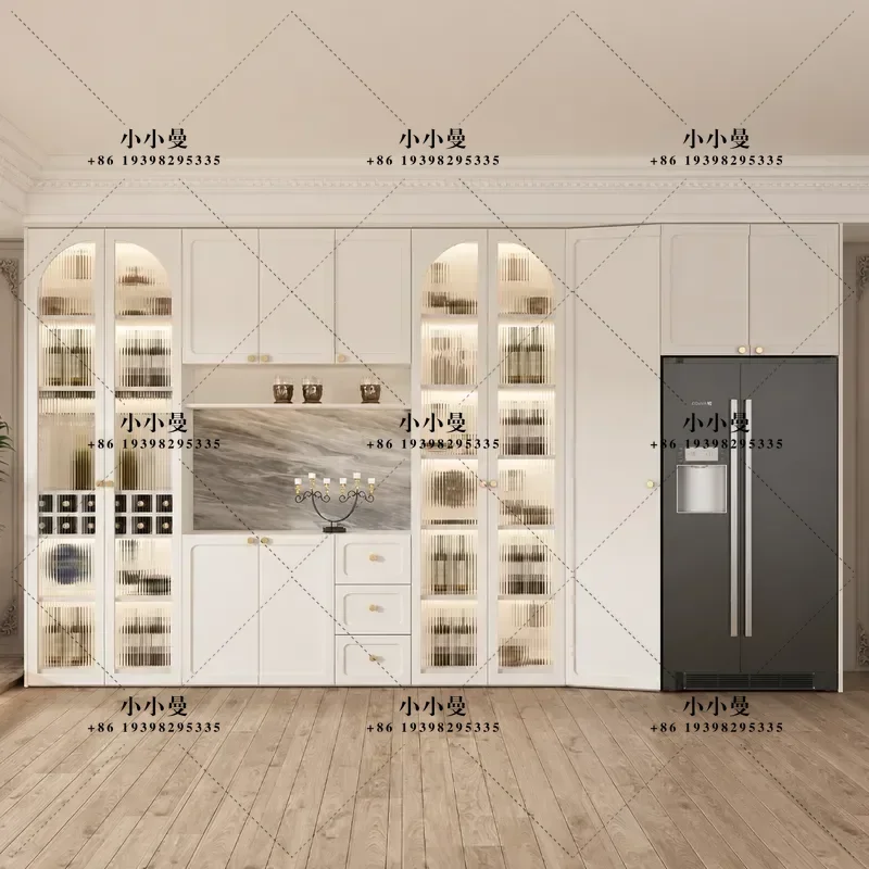American Style Solid Wood Side Cabinet Wine Storage with Glass Door Living Room Wall Mounted Multi-functional Tea Cupboard