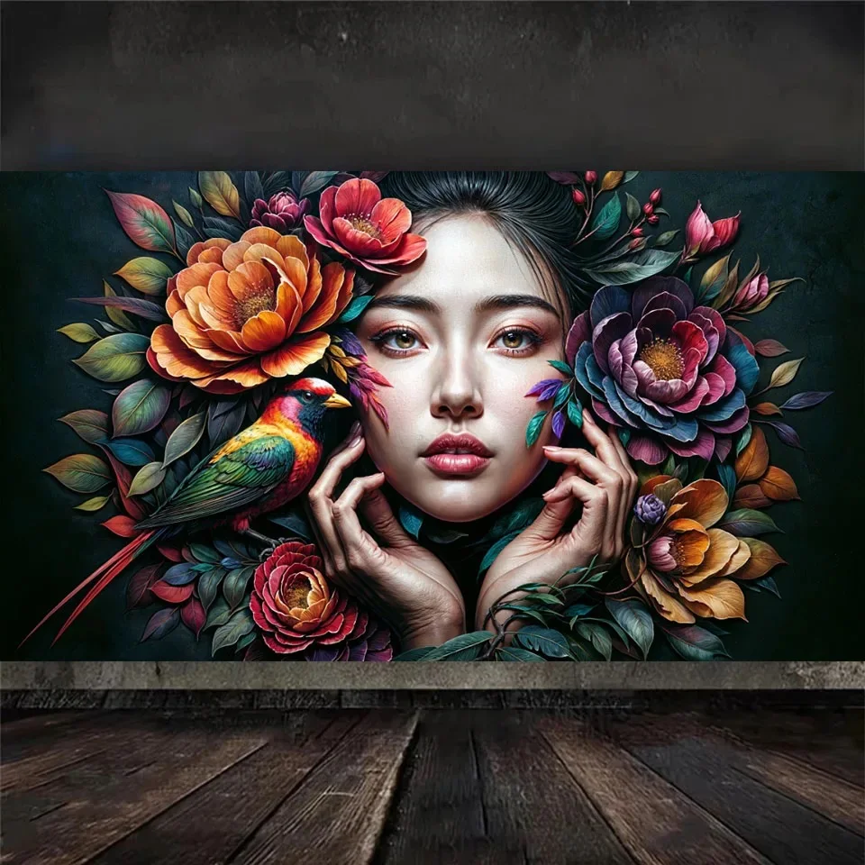 Mystical Captivates With Serene Asian Woman Bird Diy 5D Diamond Painting Large Full Fibonacci Beauty Diamond Mosaic Embroidery