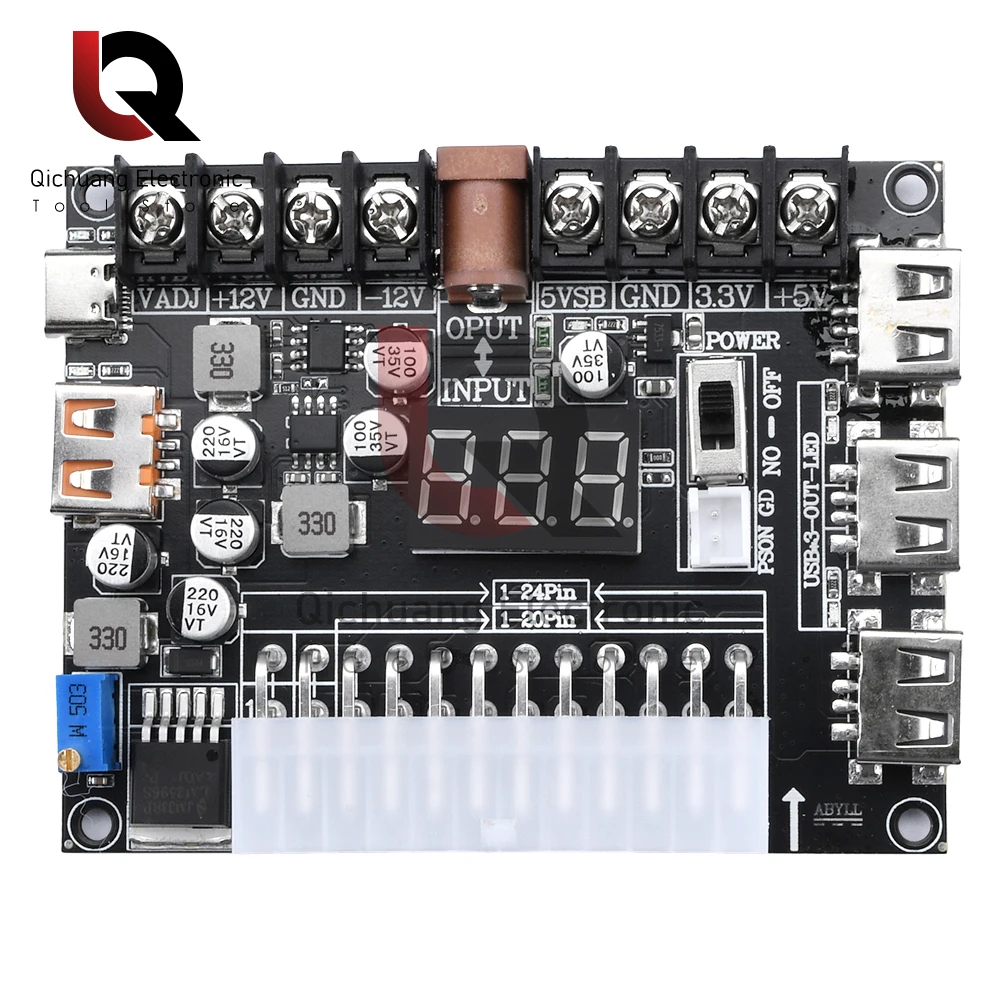 20/24Pin ATX zasilacz breakout Board Regulowane napięcie z cyfrowym wyświetlaczem Akrylowe etui zestaw moduł adaptera Złącze zasilania