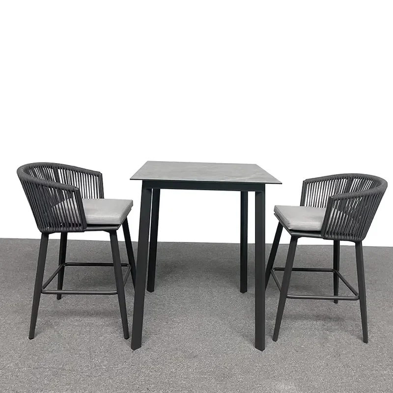 OEM Bar Furniture Set with Aluminum Bar Chairs and Table with Slate Top for Bar Resort Kitchen Hotel Garden Outdoor Furniture