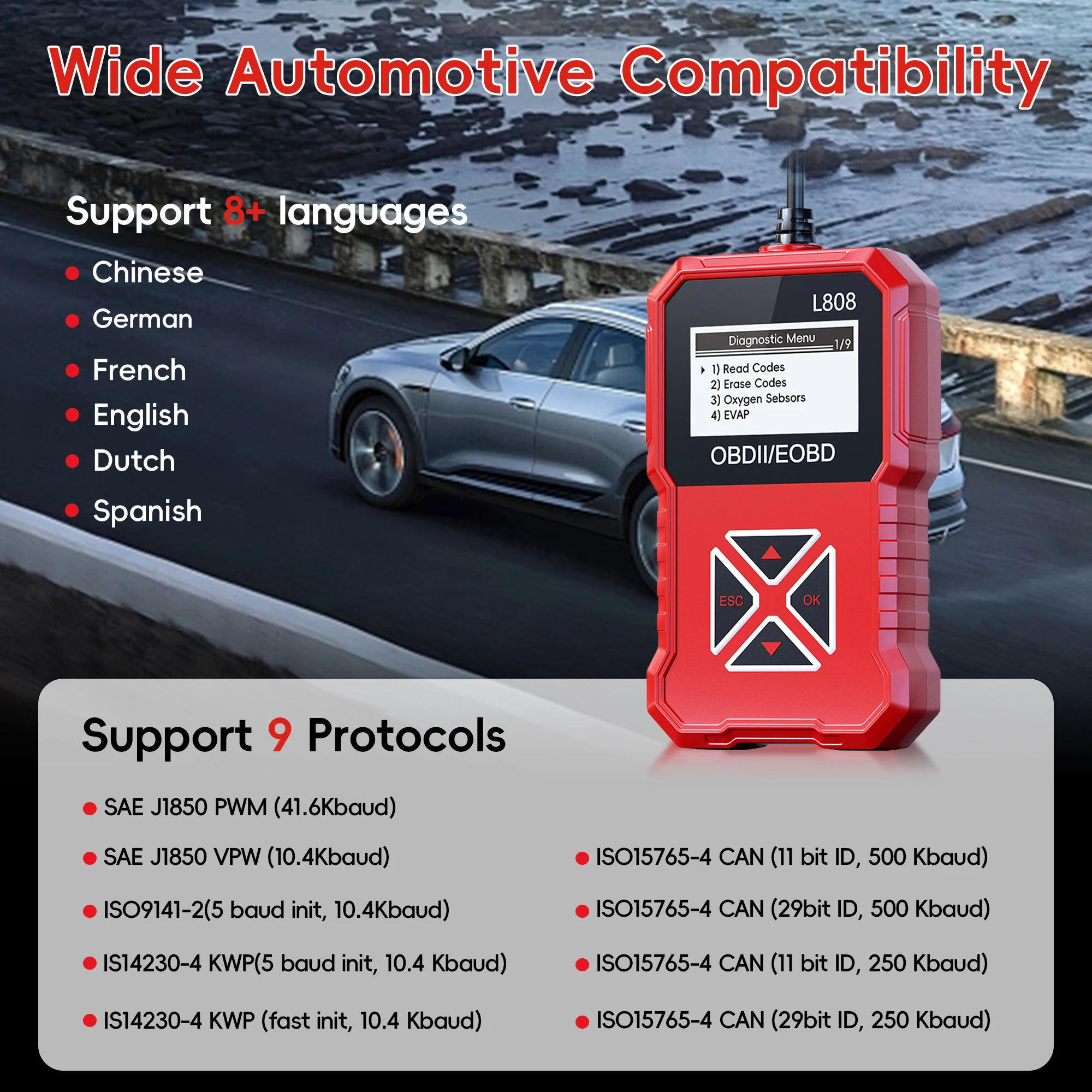 أداة تشخيص الماسح الضوئي obd2، قارئ رمز المحرك، أداة مسح ضوئي تشخيصي للسيارة بفحص المحرك التلقائي الاحترافي #6