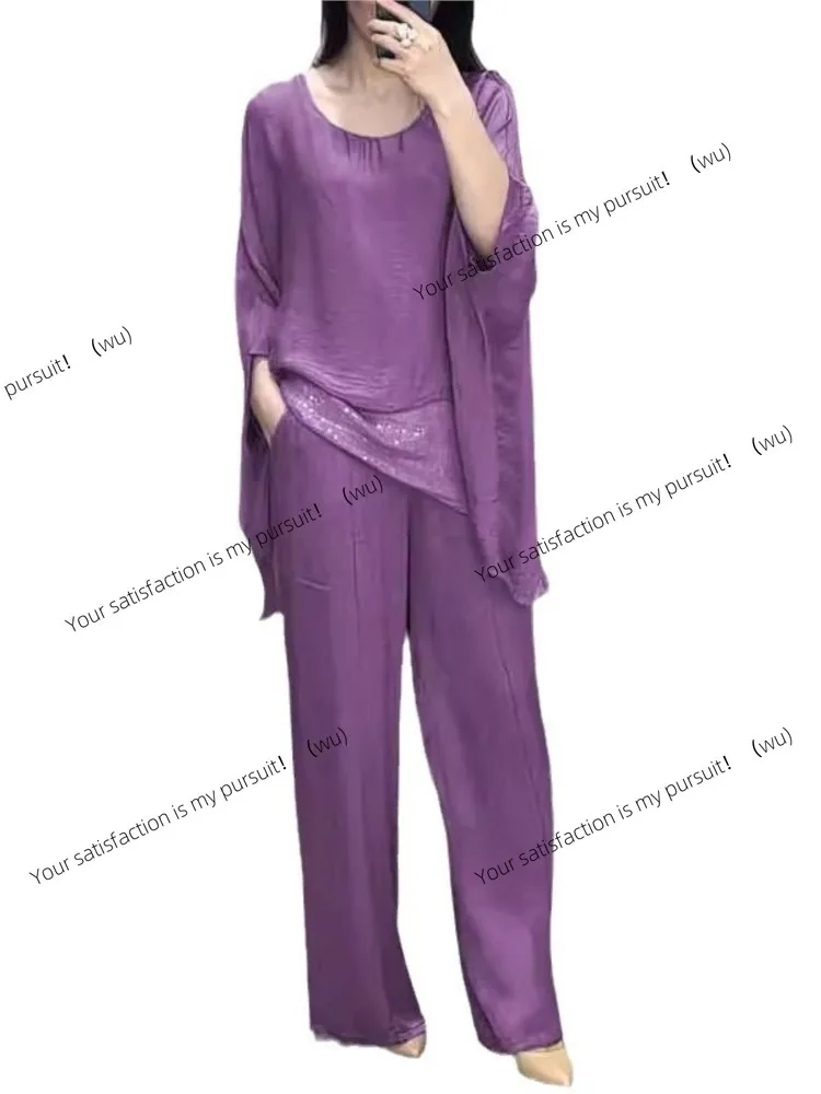 ZOCI-ヴィンテージスパンコールパッチワークレディーススーツ、ニットセーターとパンツ、ゆったりとした2ピースサマーバットウィングスリーブスーツ