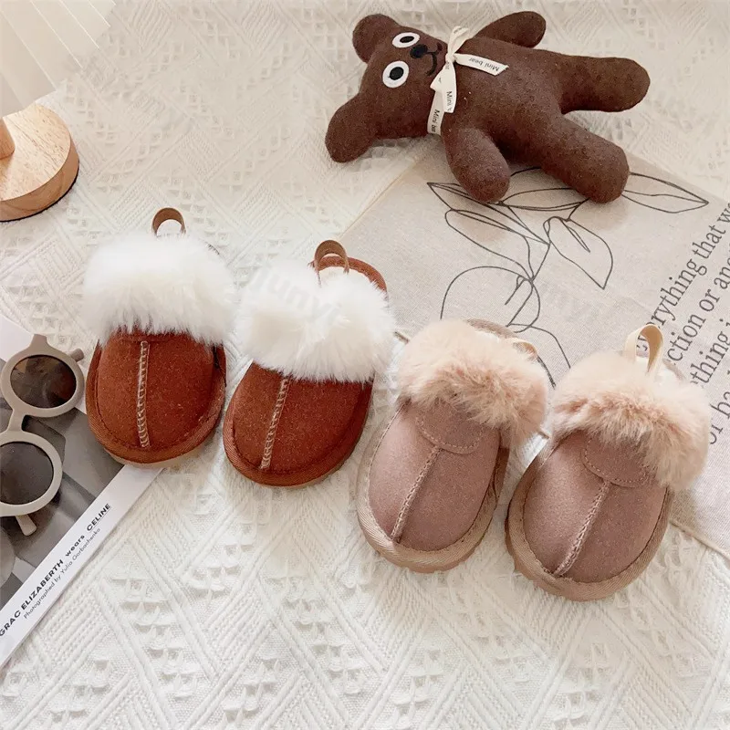 Children's Cotton Slippers 2025 New Fashion Solid Color Plush Home Slippers Indoor Non-slip Comfort Boys Girls Warm Cotton Shoes