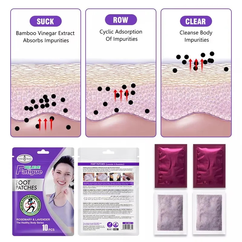 2 pieces/20 packs Lavender & Rosemary Foot Patches Natural Ingredients Stress Relief Helps Sleep Cleansing Body Care