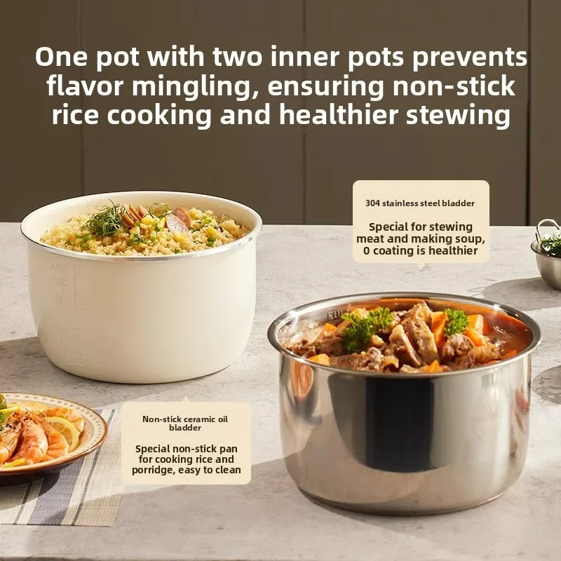 Electric Pressure Cooker 5L Dual Inner Pot Multi Function Rice Cooker Stew Soup One Pot Programmable Fast Cooking Home Use