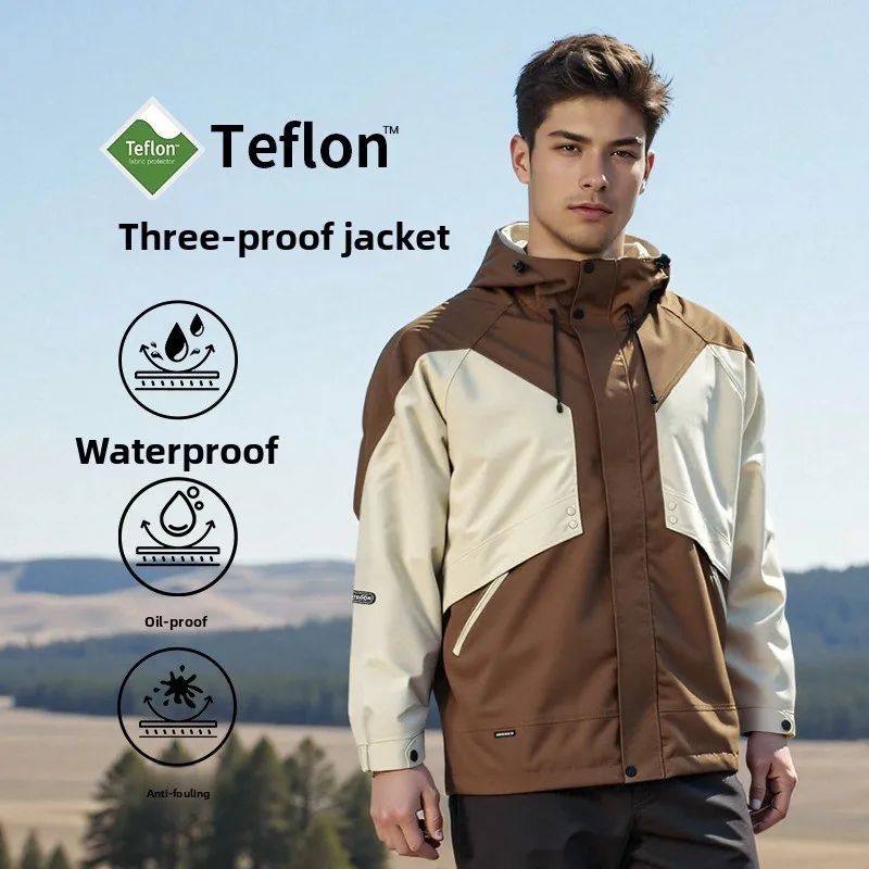 

Waterproof Windproof 2-in-1 Jacket, Hooded Outdoor Sports Coat for Men Women, Autumn Winter Trekking