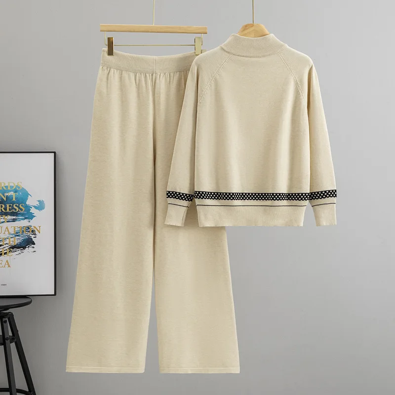 Sweater Coat Women Knit 2 Piece Set Cardigan Wide Leg Pants Suit Knitted Tracksuit Jacket Trousers Outfits Autumn Winter 2026
