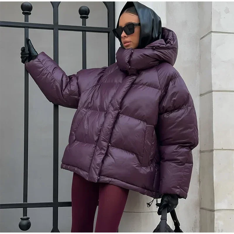 

Women Stand Collar Zipper Full Sleeve Loose Warm Coats Lady Winter Commute Street Coat Casual Quilted Hooded Cotton Jacket