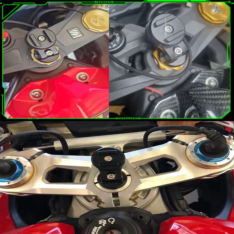 Motorcycle Stem Centre Mount Mobile Phone Holder Bracket Shockproof Quick Locking With Stickers Adhesive Support SP