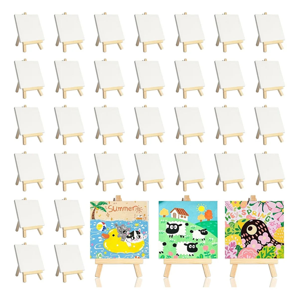 

Baby-Mini Canvases with Easel Sets 32 Pack, Small Painting Canvas with Mini Easel 4 X 4 Inch Art Canvases Painting
