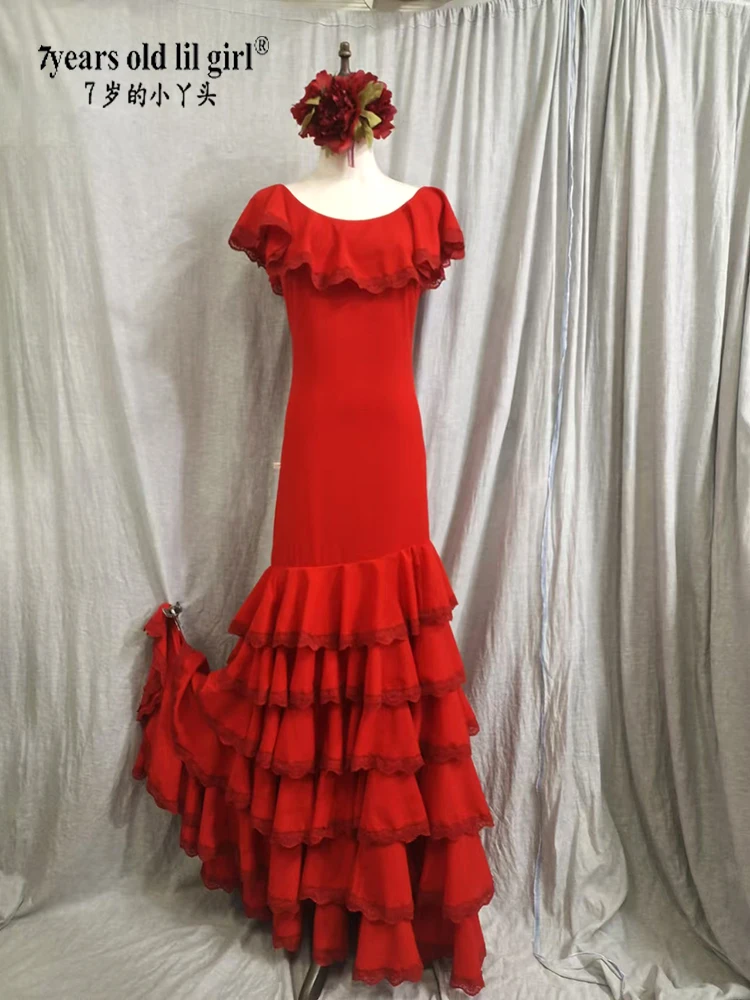 Robe de danse espagnole Flamenco danse moderne italienne jupe pivotante en mousseline de soie épaissie multicouche GI05