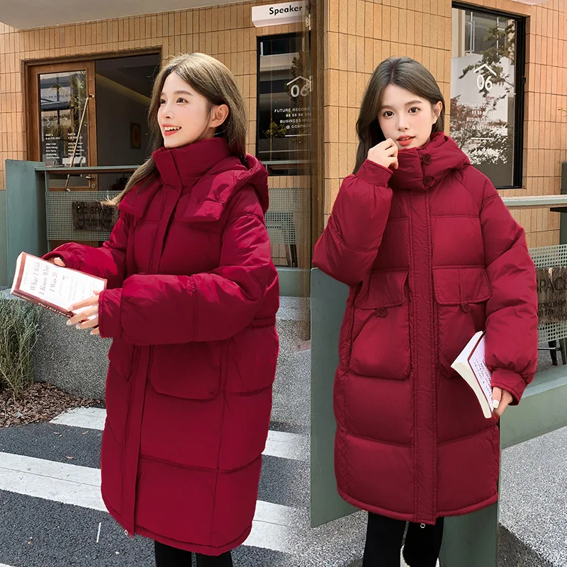 

2025 Oversize Casual Hooded Parkas Winter Jacket Women Mid Long Down Cotton Coat Korean Snow Wear Cotton Clothes Female Outwear
