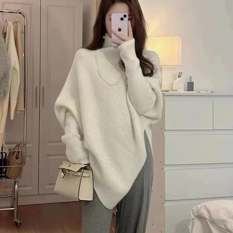 Long Sleeve Korean Style Knitted Sweaters for Women Casual Fashion Jumper Smooth Aesthetic Y2k Vintage Top Warm Female Pullover