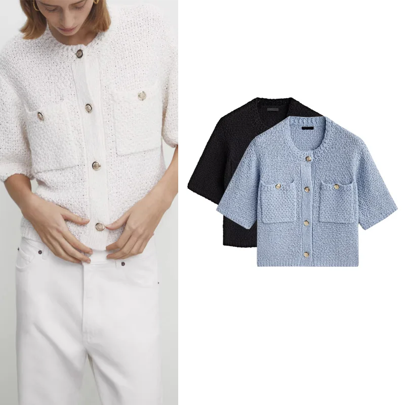 

MD Women's Knitted Sweater Cardigan ort Outerwear Texture Sensation School Sle Petite Fro Coat V-ne Polyester Fiber