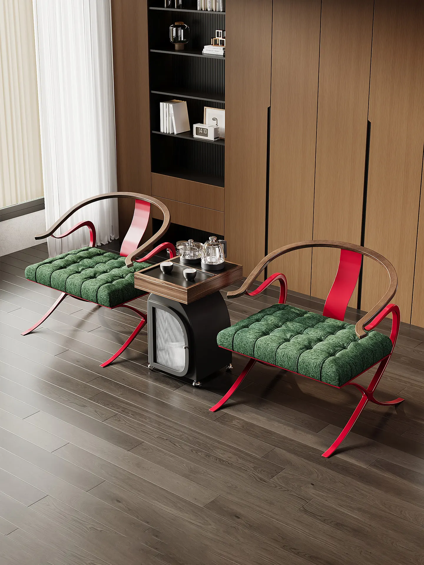 Light luxury high-end new Chinese crane red edge chair solid wood living room balcony single sofa tea table host seat Taishi cha