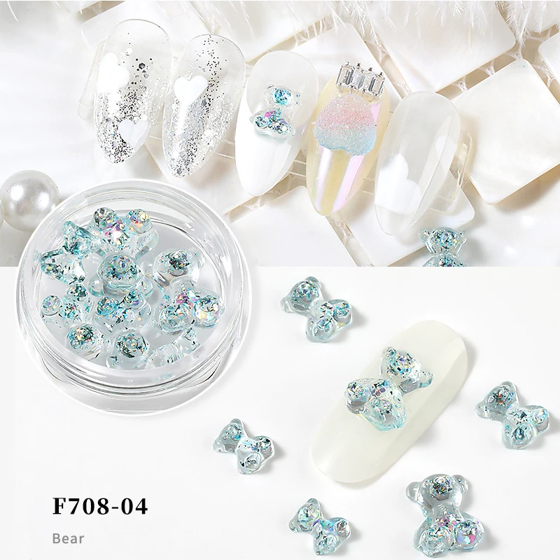 6pcs/set 3D Transparent Bear Nail Sticker Nail Enhancement Crystal Glue Illusion Bear DIY Nail Art Ornament Decorations