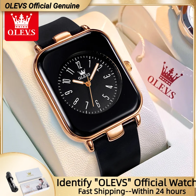 

OLEVS, новые квадратные часы для женщин, светящийся водонепроницаемый силиконовый ремешок, простые наручные часы 2023, трендовые модные женские часы, оригинальные