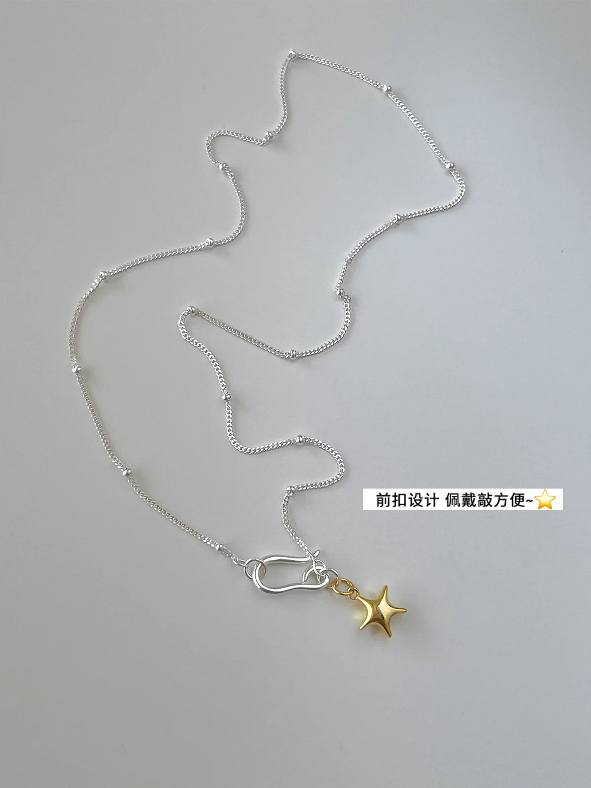 PANJBJ 925 Sterling Silber Goldene Stern Halskette für Frauen Schlange Knochen Kette Persönlichkeit Perle Anhänger Schmuck Geschenk Dropshipping – Detail 4