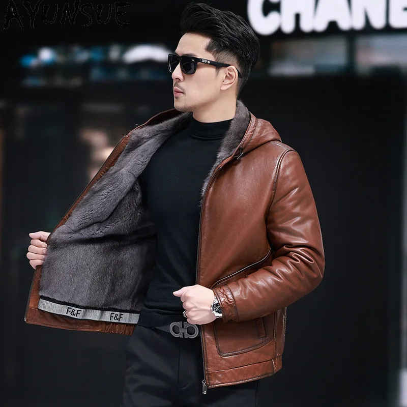 AYUNSUE Winter Genuine Leather Jacket Men Clothing Sheepskin Mens Jacket Mink Fur Liner Leather Jacket Thicked Vestes Hommes