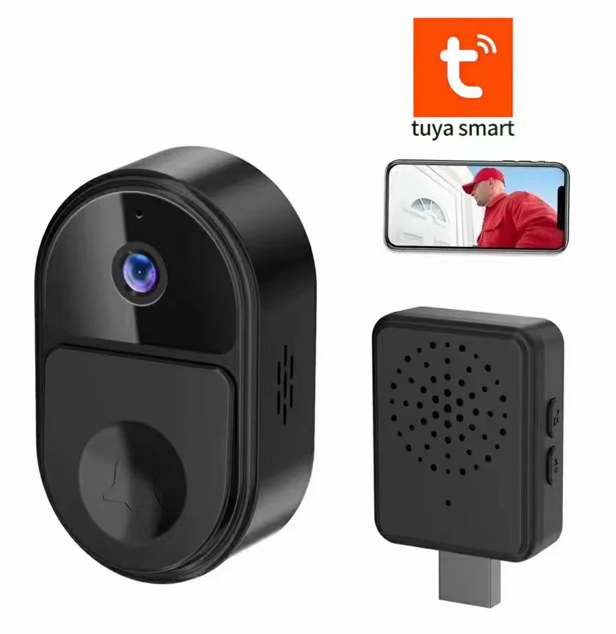 Tuya – sonnette WIFI sans fil avec carillon d'intérieur, visionneuse de porte, interphone vidéo, visionneuse de téléphone