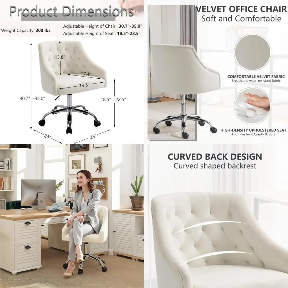 

Элегантное белое вращающееся кресло с поворотом на 360 градусов ° Вращение и регулировка высоты для стильного офисного декора